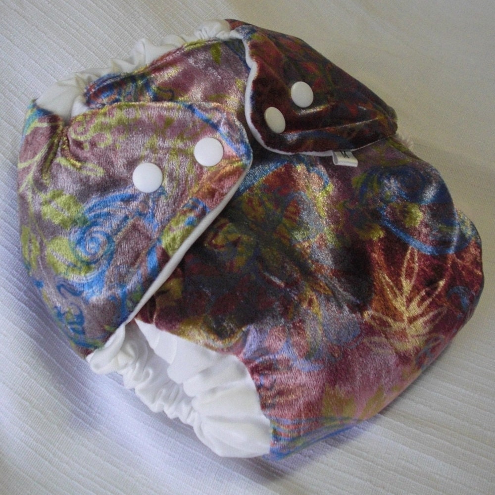 Waterproof Diaper Cover, velvet paisley swirl