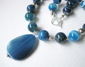 Monaco Blue Agate Necklace, Sterling Silver , Semi Precious Stone, 2013 Pantone Inspired