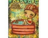 The Red Pool - Giclee Matte Reproduction from Mixed Media Original Painting by Danita Art - (7X9 Inches)