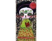 Frida Catrina And Her Devil - Giclee Reproduction from Original Mixed Media Collage Day Of The Dead Art By Danita - (5x10 INCHES)