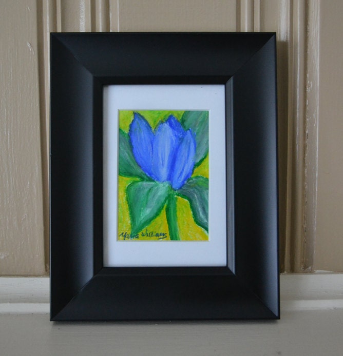 Gentiana - Blue Purple Flower - Framed - Original Pastel Painting by Maria Williams