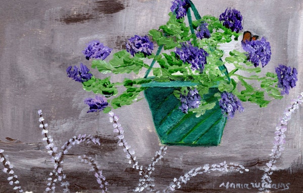 Purple Flowers / Matted Artwork / Original Acrylic painting by Maria Williams