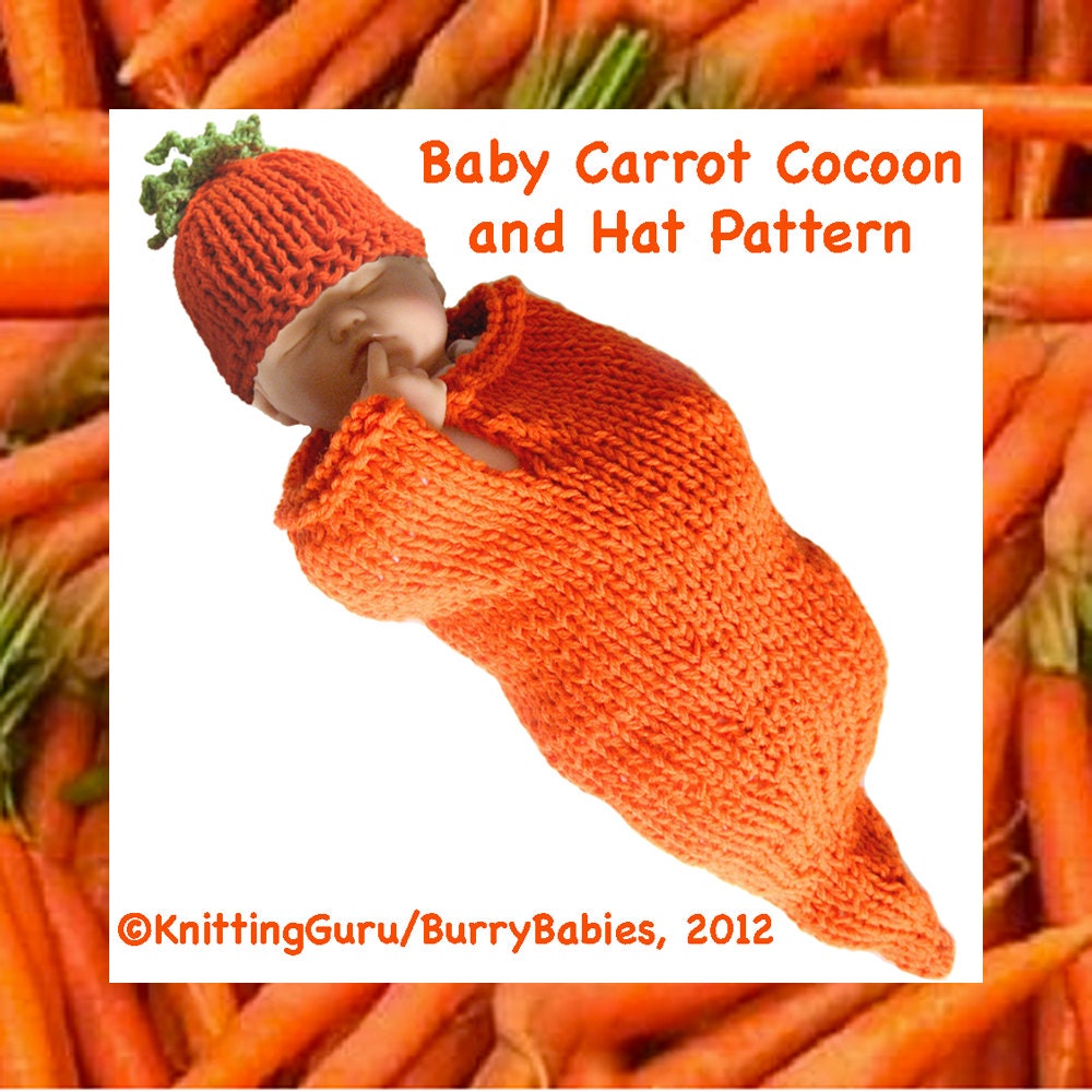 Knitting Pattern - Baby Carrot Cocoon and Hat Instant Download DIY