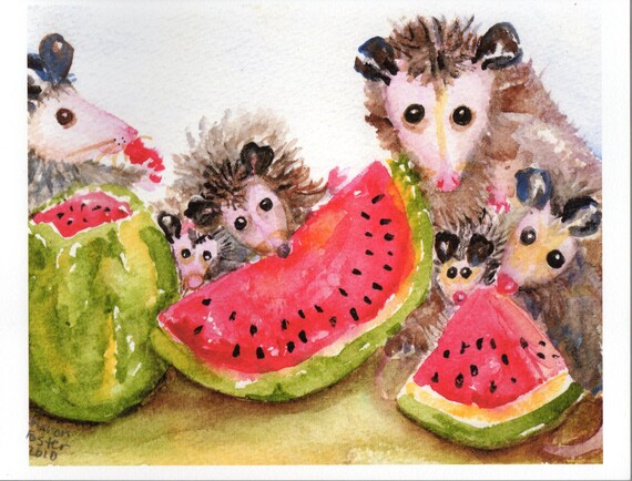 Possum Print of My Original Possum Picnic by SharonFosterArt