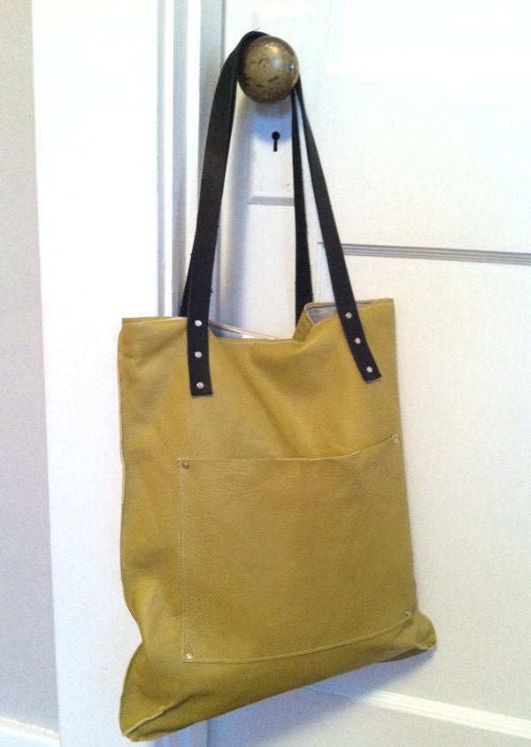 Chartreuse Leather Tote Bag