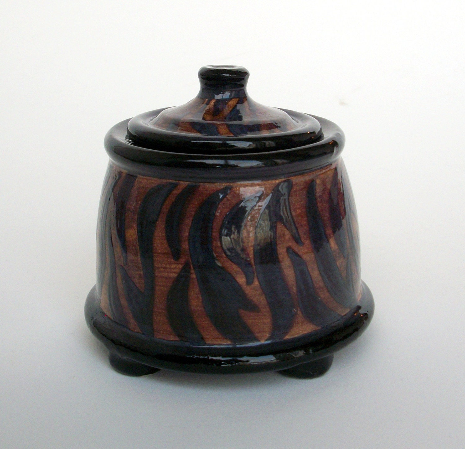 Brown Handmade Ceramic Zebra Striped Jar