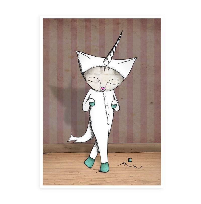 Unicorn Art Print - Cat Halloween Outfit - Fancy dress cat