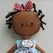 cloth rag doll African American handmade in Red, White and Aqua Flowers
