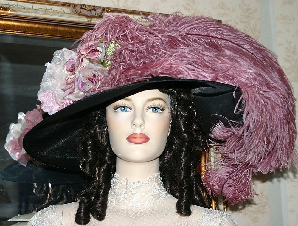 Kentucky Derby Hat Edwardian Style Hat Tea Hat Designed by Darna Run for the Roses Crystal Fairy Black