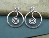Big Spiral in a Circle Hoop Earrings - Light Weight Aluminum Wire - Metalwork Large Hoop Earring - Aluminum Jewelry