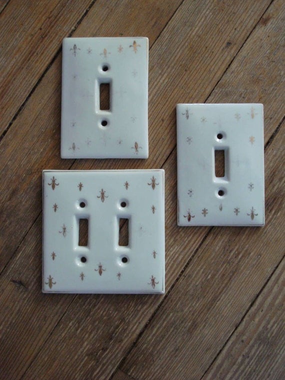 Vintage 1960s Switch Plates Light Cover Porcelain by bycinbyhand
