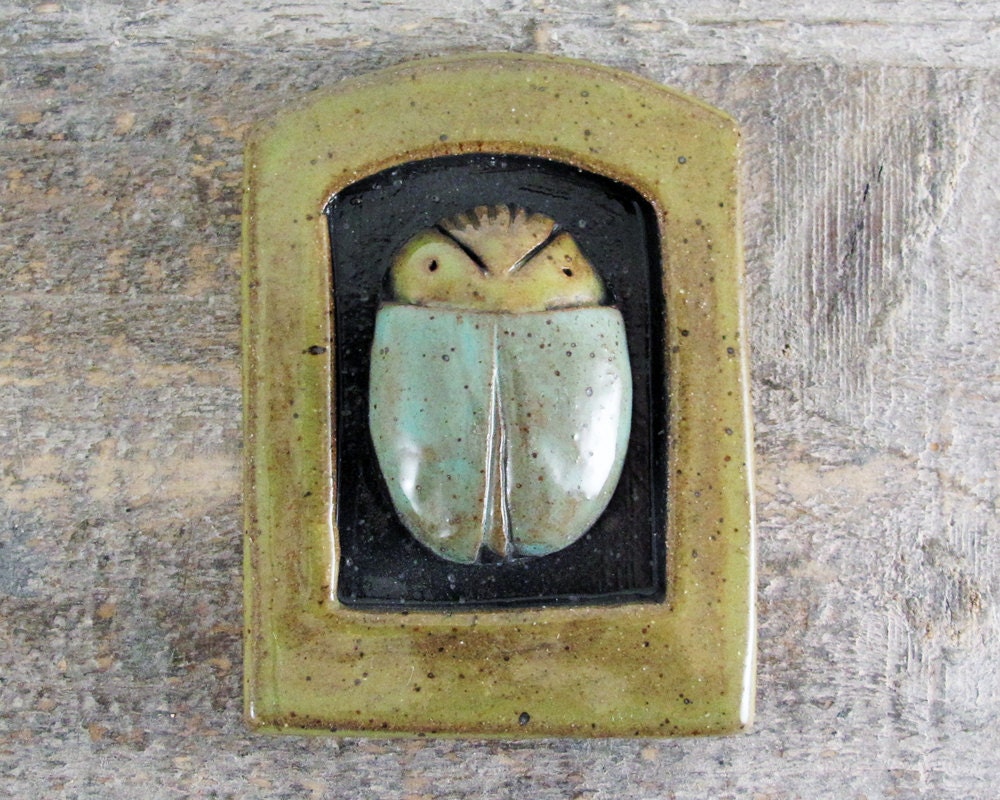 Scarab Retablo Altar - Turquoise and Lime Green Beetle - Chartruese - Wall Art - Home Decor - Insect Plaque