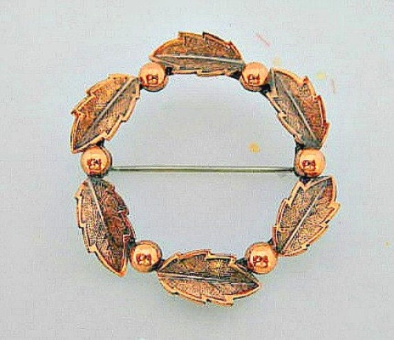 Vintage Copper Pin Brooch Signed Bell