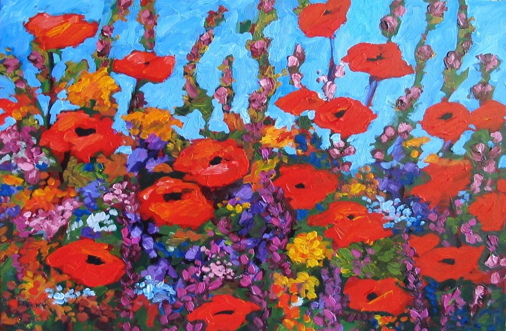Poppies- Abstract, Huge Contemporary Acrylic on a Extra Large Canvas Commissioned Painting FREE SHIPPING by Patty Baker