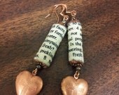 Fiber Text Beads and Copper Heart Locket Earrings