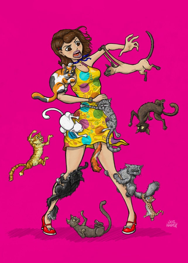 Girl in trouble with Yarn Print Dress 5x7 inch archival print