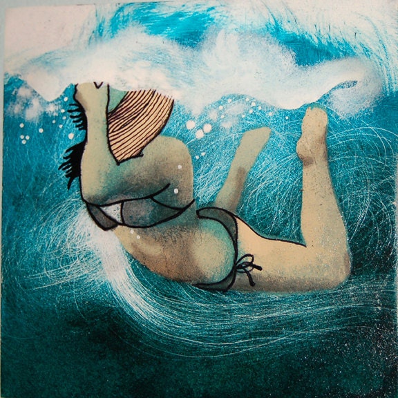 Blue Swimmer, 8"x8"- Archival Print of My Original Painting