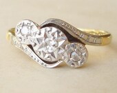 Art Deco Diamond Ring, Antique Diamond Trilogy Ring, Platinum Diamond and 18k Gold Trilogy Ring, Diamond Wedding Ring Size US 4