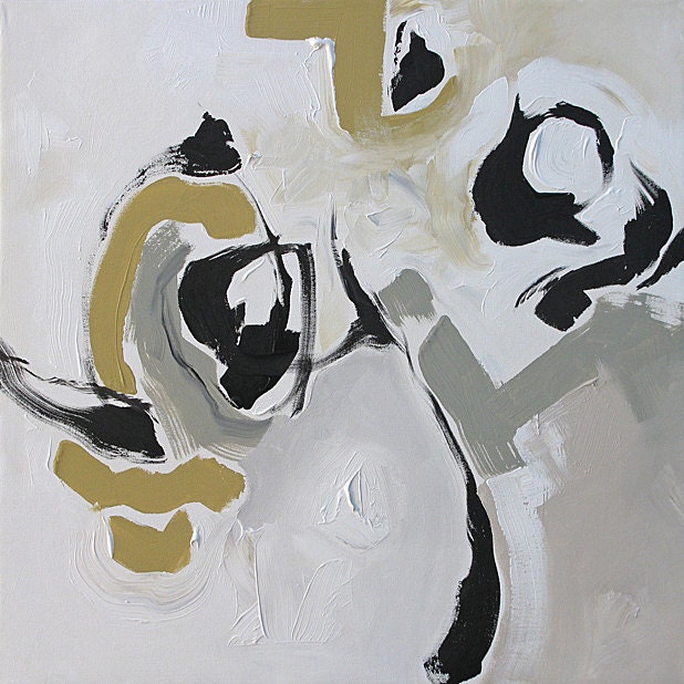 MOVING SALE - Painting Original Abstract Art Expressionist Bold Black and White Acrylic Painting on Canvas by Linda Monfort