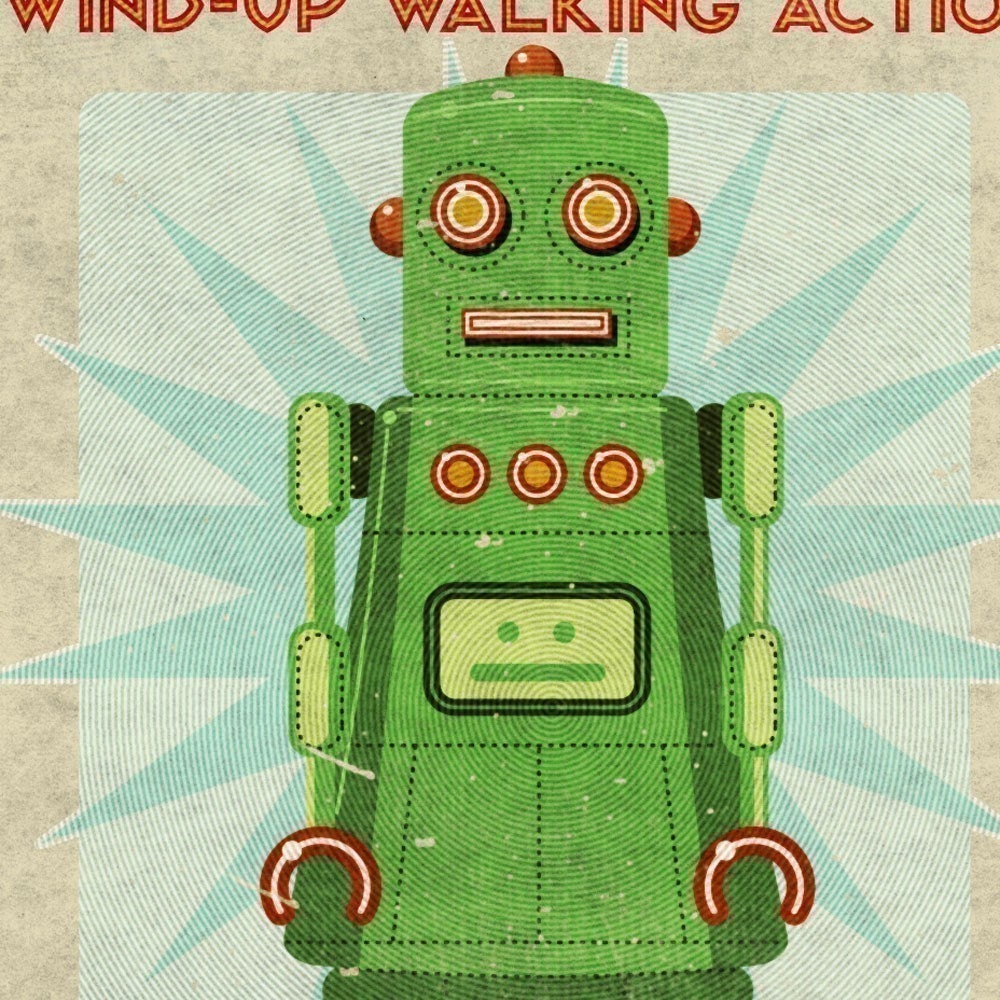 Robot Art for Girls Room - Robot Print Lois Box Art 8 in x 10 in - Land of Nod Retrobot Print - Green Robot Print - SciFi Art for Her