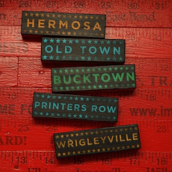 Chicago Art - Hoods on Wood - Five Art Block Set - Pick the Hoods City Art For Him Shelf Decor -Fathers Day Gift for Dad - Gift for Husband