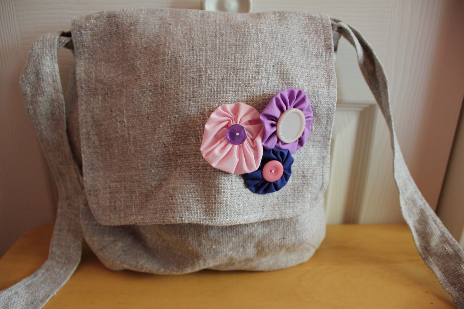 Grey Messenger Bag with Yoyos