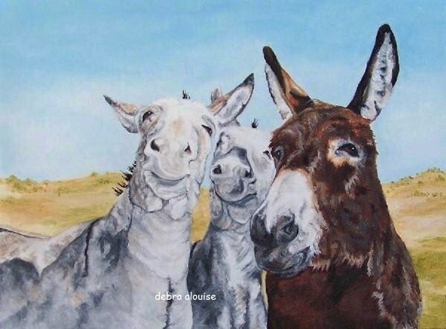 Wild Bunch Donkey Mules Trio Giclee Canvas Fine Original Art Print