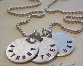 Hand Stamped Necklace - Personalized Jewelry - Three Custom Name Hammered Texture Discs - Sterling Silver Necklace - Family Necklace