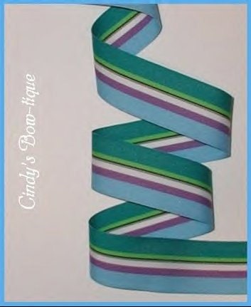Teal Purple Grosgrain Ribbon Blue Brown Lime Stripes 5 y 1 1/2  wide cbonefive