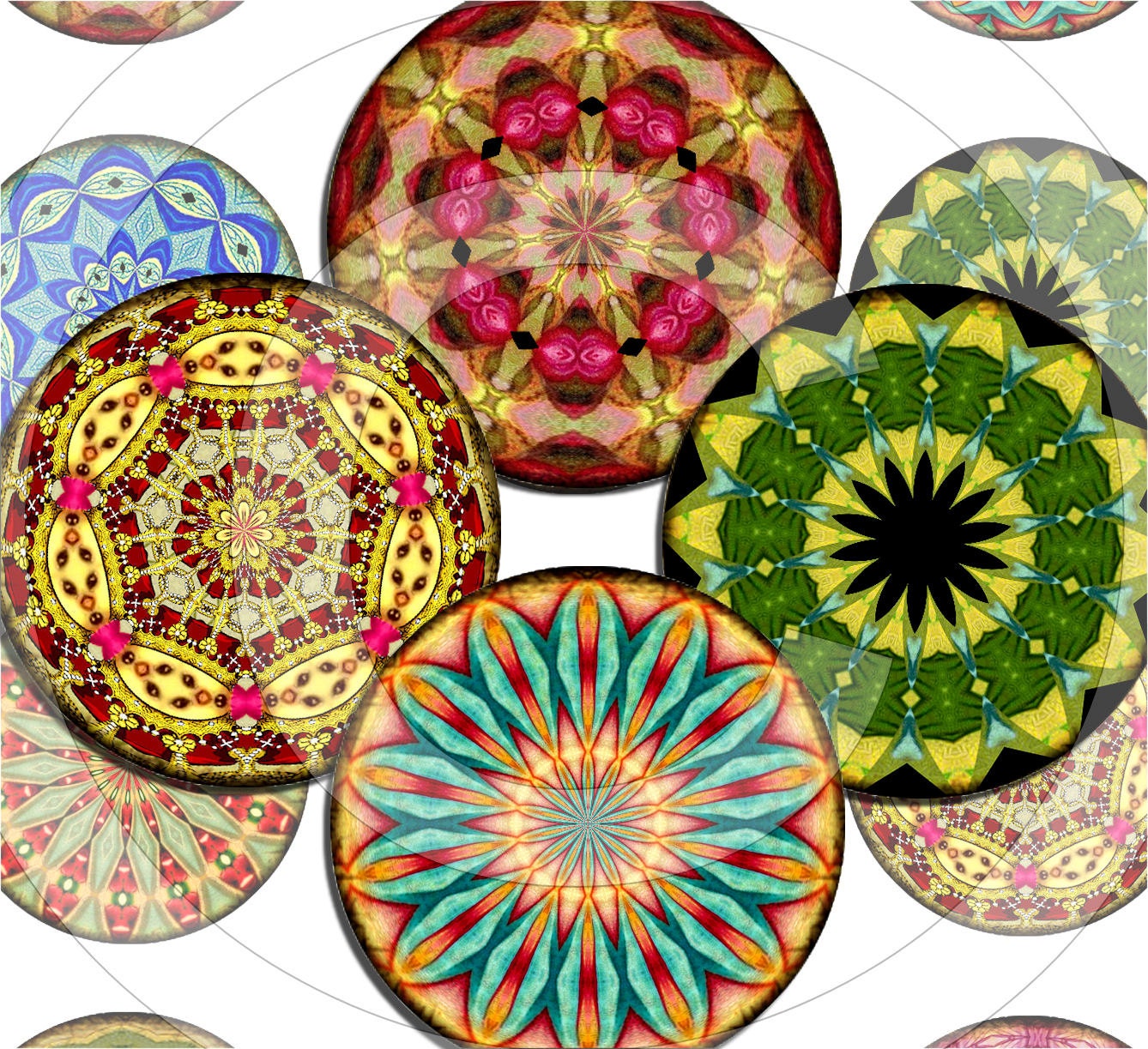 Kaleidoscope round Images DIGITAL COLLAGE SHEET Circles / printable download / vintage images download / 2 inch Circles round