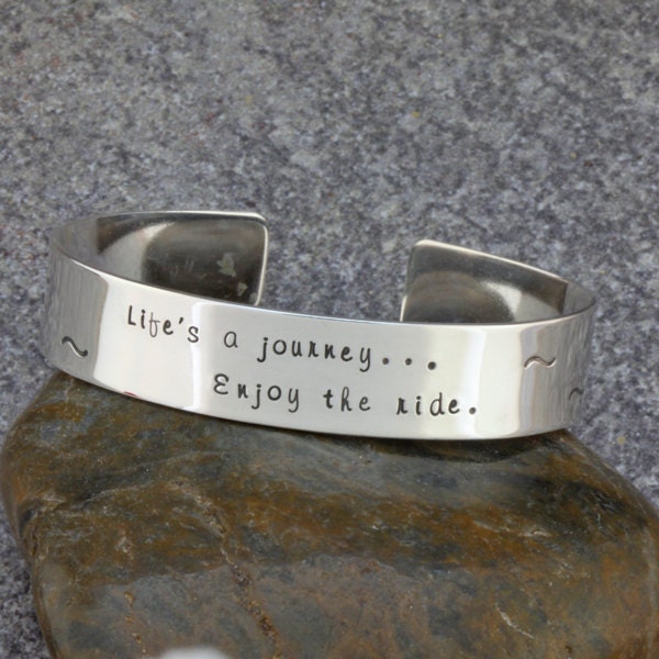 Inspirational Hand Stamped Sterling Silver Wide Cuff Bracelet - Ready to Ship