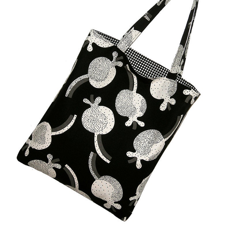 SALE Cotton Tote Bag Purse Cute Cotton Canvas Tote Bag Bridesmaid Tote Bag Work Bag - Retro Black White Funky Pods (RTS)