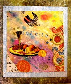 Mixed Media Collage- Felicita- Means Happiness in Italian-original watercolor mixed media collage