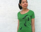 Womens T shirt - Falling Feathers - Organic Cotton - Scoop Neck Kelly Green - SALE 15% OFF
