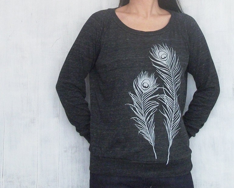 Lightweight Womens Sweatshirt / Pullover - Heather Black - Peacock Feathers S M L XL
