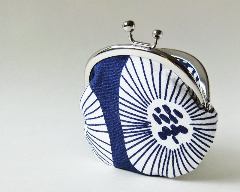 coin purse - white flowers on navy blue
