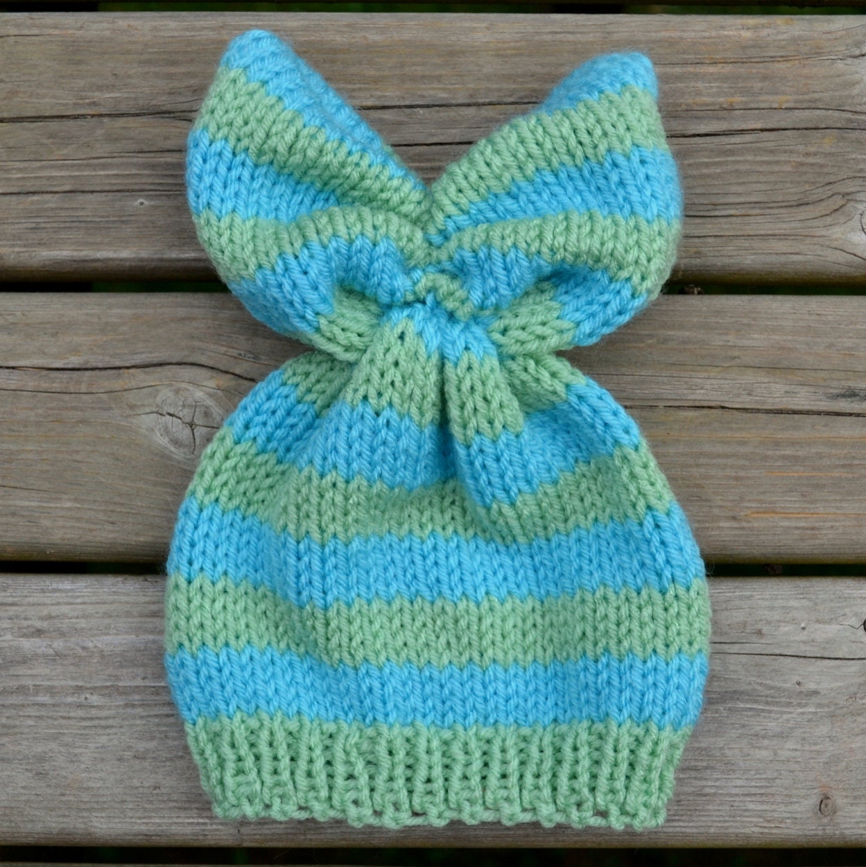 In STOCK READY to SHiP Newborn Girl Boy Baby PHoTo PRoP Soft Green Aqua Stripes PiGlet Ears BeAnie