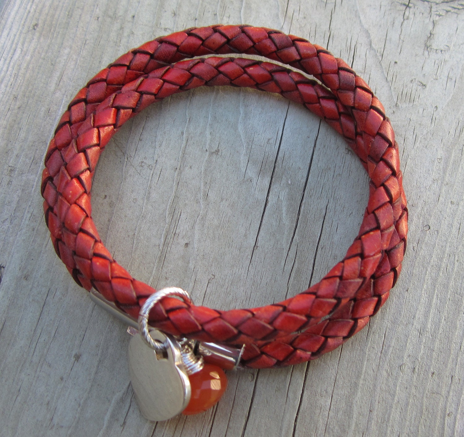 Rust Braided Leather Cord Bracelet. Double Wrap. Magnetic Closure. Autumn Fashons. Fall Trends. - LeanneDesigns