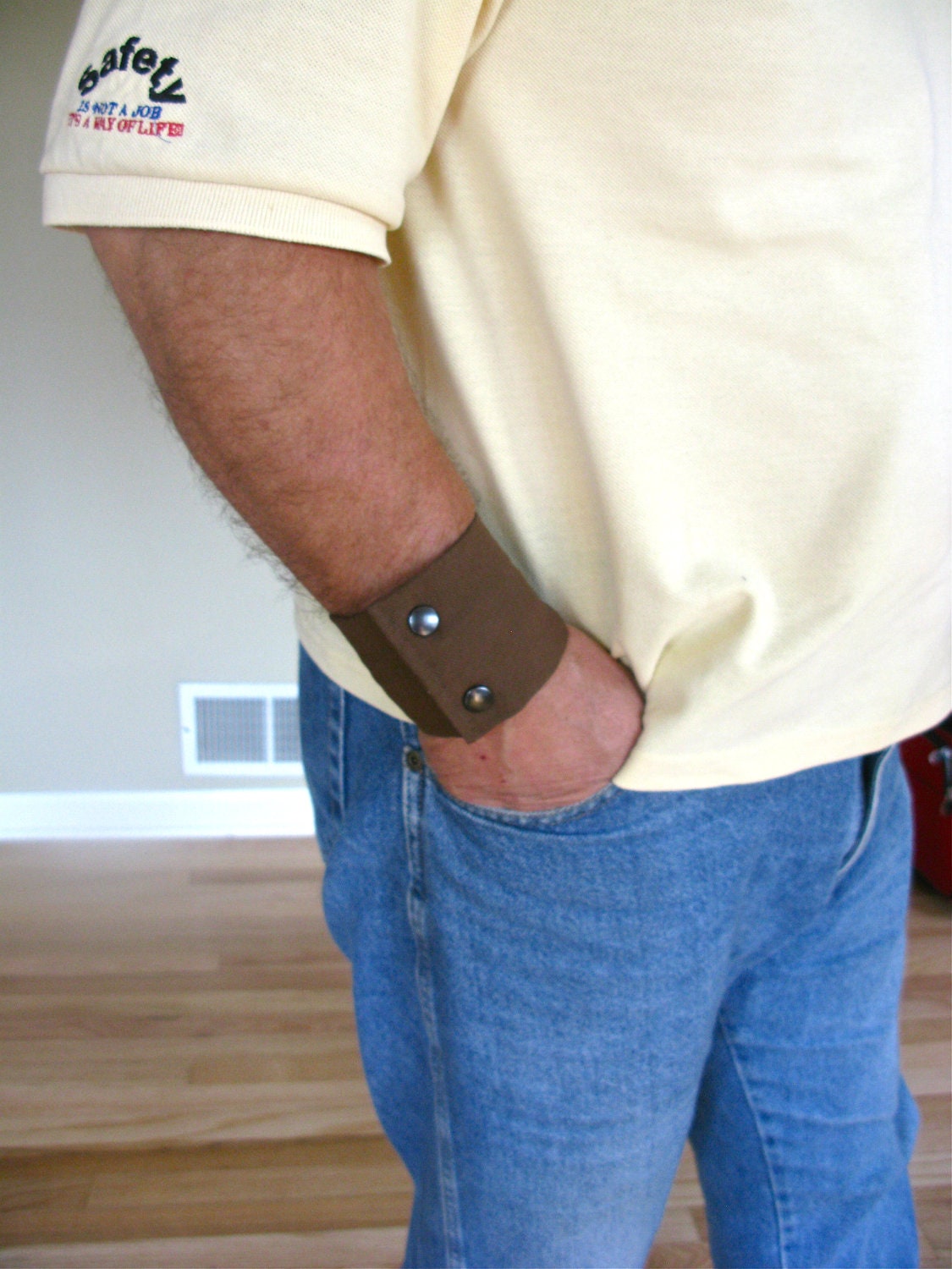 Mens Wrist Wallet Cuff- "Secret Stash" - hide your cash, key, health info  in a secret inside zipper.  Fits 8" wrist