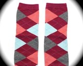 Grey and Salmon Argyle Leg Warmers one size fits 5 months to pre teen