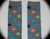 Grey Blue Aqua and Apricot Dot Leg Warmers one size fits 5 months to pre teen