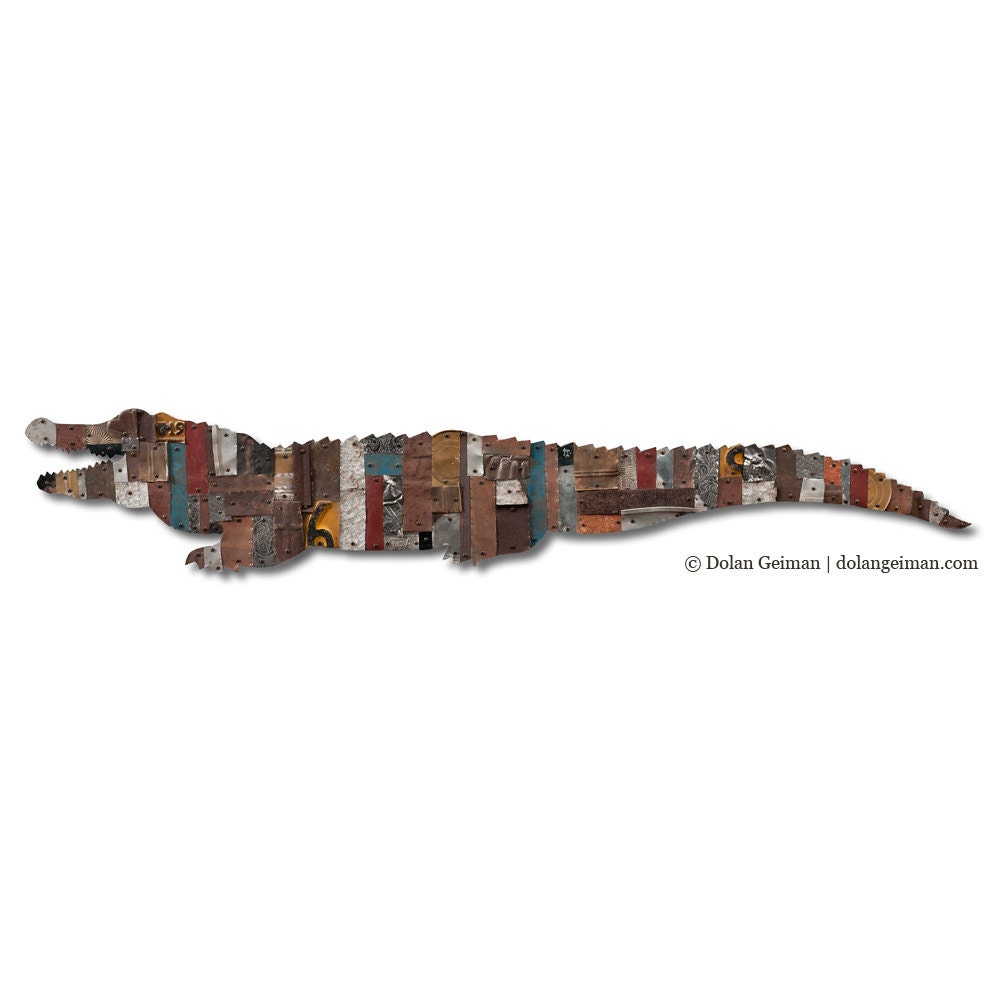 Metal Alligator Construction, Antiqued Wall Sculpture, Adventurous Decor, Made To Order