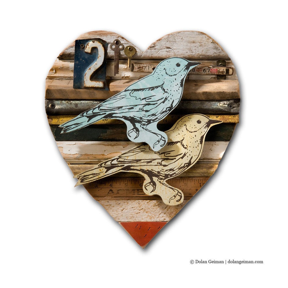 Romantic Lovebird Wall Art, Heart Shaped Valentine's Day Gift, Faux Taxidermy, Rustic Decor Made to Order - dolangeiman