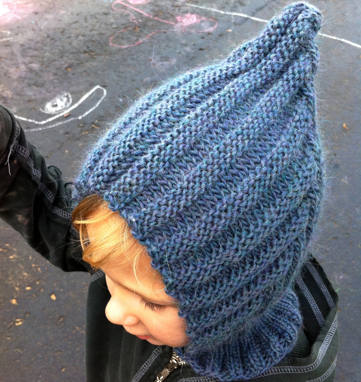 Knit Child Balaclava Hoodie Hat - BLUEBEE, Waldorf inspired, also available in BLUE