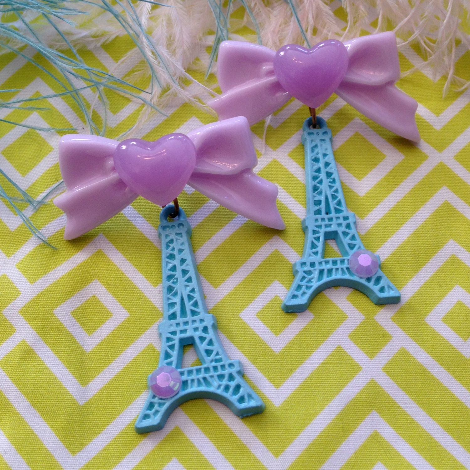 Lilac and Teal Eiffel Tower Earrings