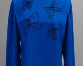Vintage Blue Beaded Bow Blouse