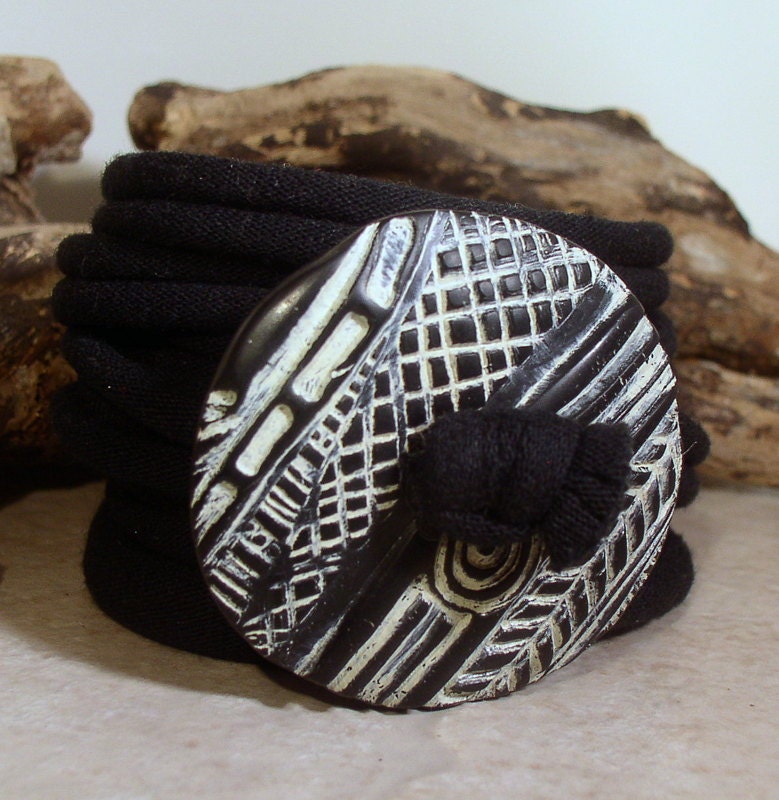 Wrap Bracelet - Tribal Pattern Design - Button Clasp - Fabric Wrap - Easy Wear