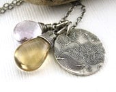 CLEARANCE Charm Necklace Handmade Gemstone Jewelry Pink Yellow Spring Fashion Jewelry Sterling Silver - Duets No. 64 - Under 100 Gift
