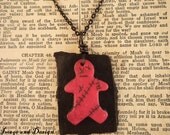 Pink and Black Voodoo Doll Necklace By Ugly Shyla