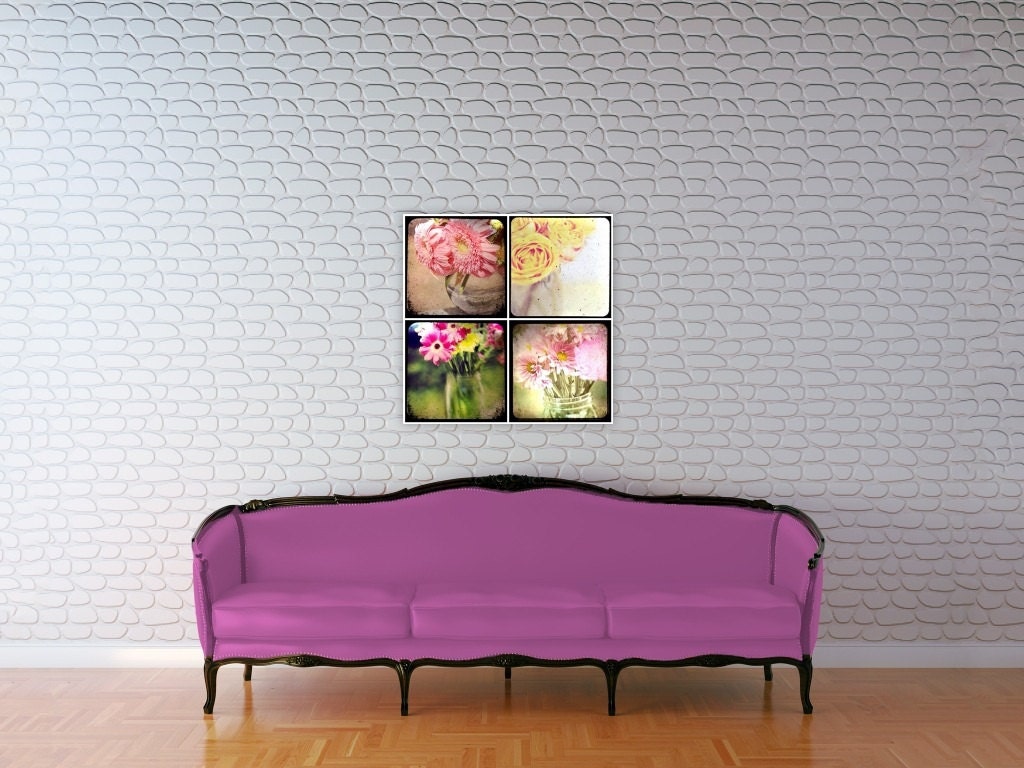 Fine Art Photography TTV Flower Vases 4 5x5 Photos Modern Wall Decor Nature Photography Pink Yellow